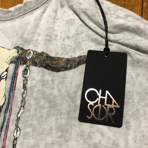 CHASER New Cow Skull Jeweled Burnout Top S - Picture 7 of 11